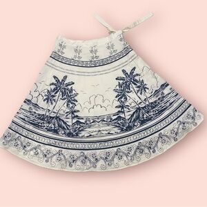 Roxy Surfer Style Blue Hawaiian Palm Tree Beach Summer Cotton Skirt Side Tie::